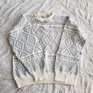 Vintage 80s Nordic Cotton Knit Sweater Geometric Pattern L/XL Fit Grandpa Core